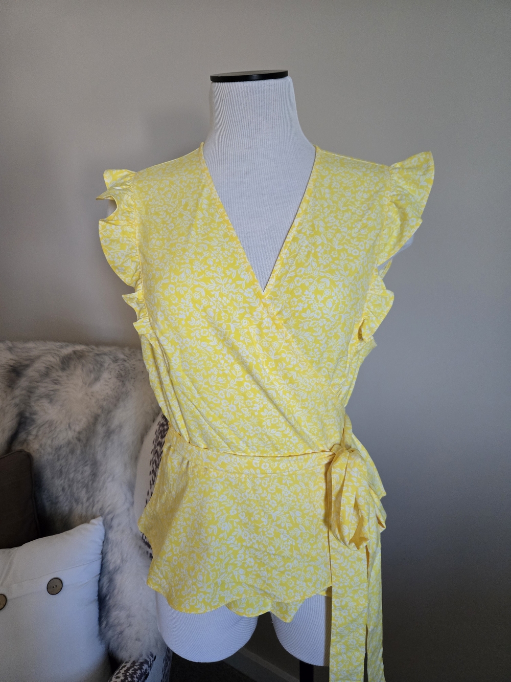 Draper James Yellow and White Floral Wrap Blouse